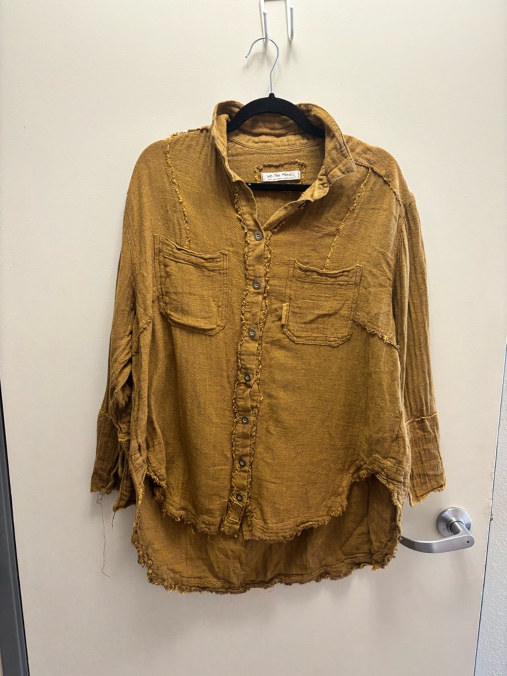 We The Free Button-Front Shirt Jacket in Mustard Brown